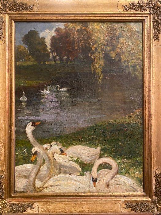 Luigi Rossi (1853-1923) - La guardiana dei cigni, Antiquités & Art, Art | Peinture | Classique