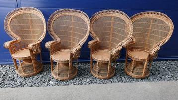 Chaise - Chaise paon - Bois, Rotin - Quatre chaises paon en