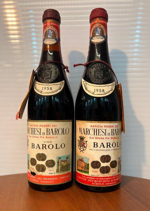 1958 Marchesi di Barolo - Barolo - 2 Flessen (0.72L), Verzamelen, Wijnen