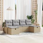 vidaXL 6-delige tuinset met kussens in beige poly riet, Verzenden, Nieuw