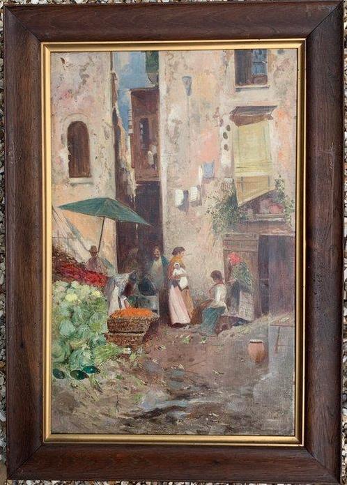 Oscar Ricciardi (1864-1935) - Vegetable Market Naples, Antiek en Kunst, Kunst | Schilderijen | Klassiek