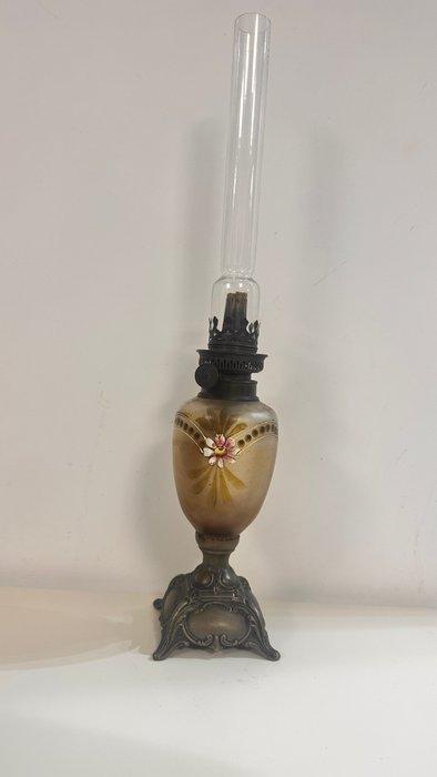 Lampe de table - Cristal, antimoine - Ancienne lampe à huile, Antiek en Kunst, Kunst | Designobjecten