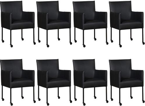 Set van 8 Zwarte leren moderne kuipstoel - poot rond zwart, Maison & Meubles, Chaises, Enlèvement ou Envoi