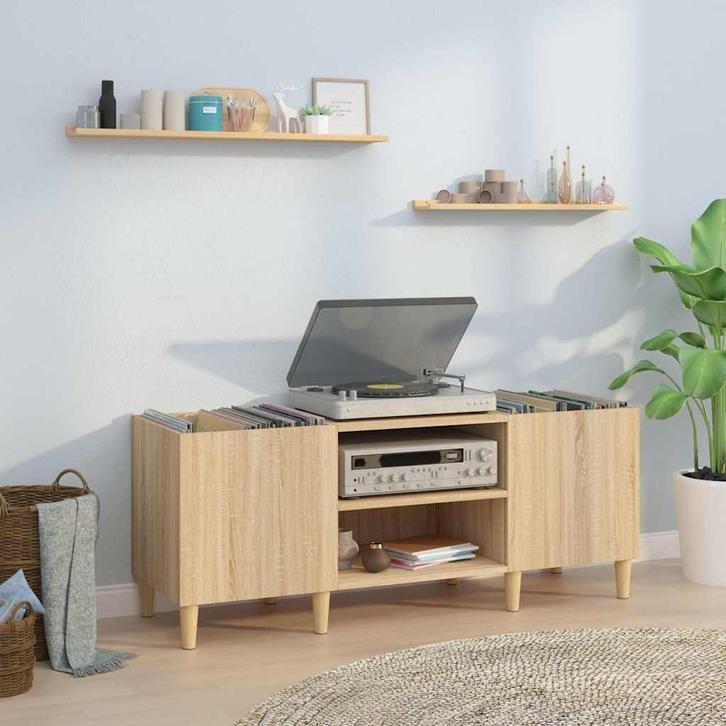 vidaXL Platenkast 121x38x48 cm bewerkt hout sonoma, Huis en Inrichting, Kasten | Overige, Nieuw, Verzenden