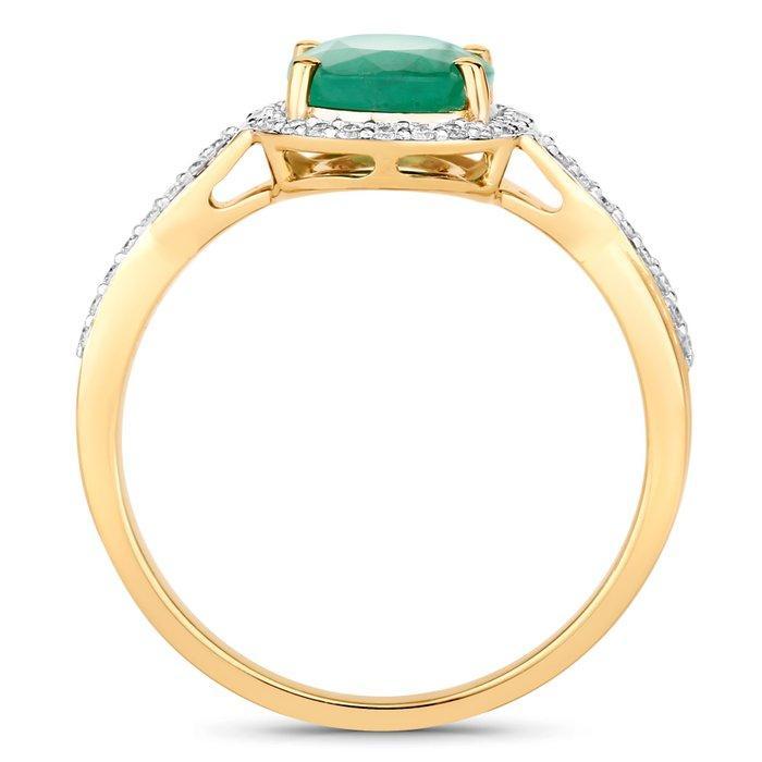 Ring - 14 karaat Geel goud - 1.70ct. tw. Smaragd - Diamant -, Handtassen en Accessoires, Ringen