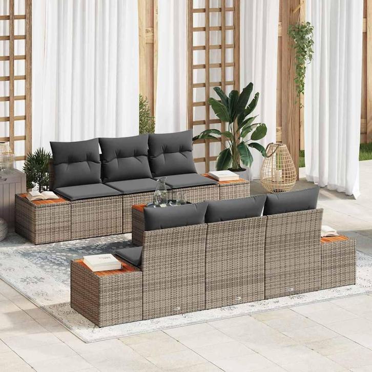 vidaXL Tuinbank Set met kussen met opslag 7 pcs Grijs Poly, Tuin en Terras, Tuinsets en Loungesets, Nieuw, Verzenden
