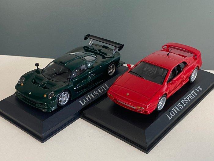 Altaya 1:43 - Modelauto (2) - Lotus ELise GT1 1997 + Lotus, Hobby en Vrije tijd, Modelauto's | 1:5 tot 1:12