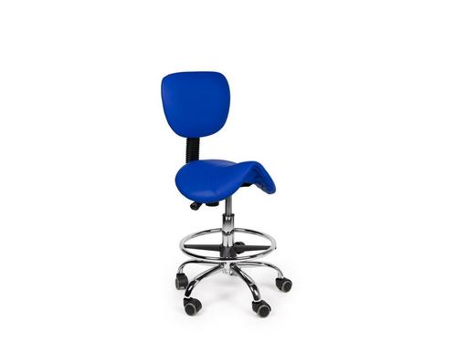 Zadelkruk met Rugleuning Blauw - Laag + Voetsteun, Huis en Inrichting, Krukjes, Nieuw, In hoogte verstelbaar