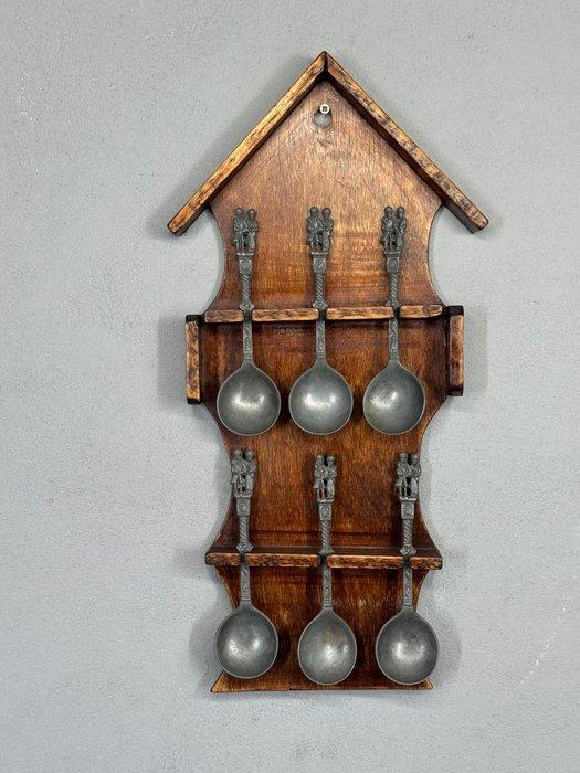 Antiek lepelrek - Lepel - Hout, Tin - Tinnen lepelrek, Antiek en Kunst, Curiosa en Brocante