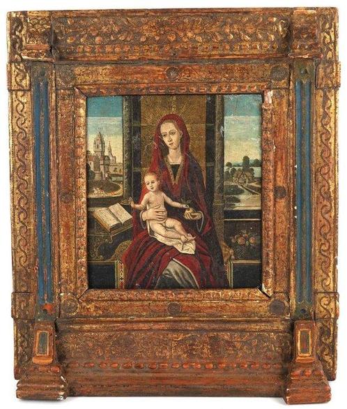 Flemish School (XVI-XVII) - The Virgin and Child enthroned -, Antiek en Kunst, Kunst | Schilderijen | Klassiek