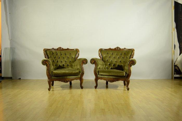 Fauteuil (2) - Walnoot - Capitonné, Antiek en Kunst, Curiosa en Brocante