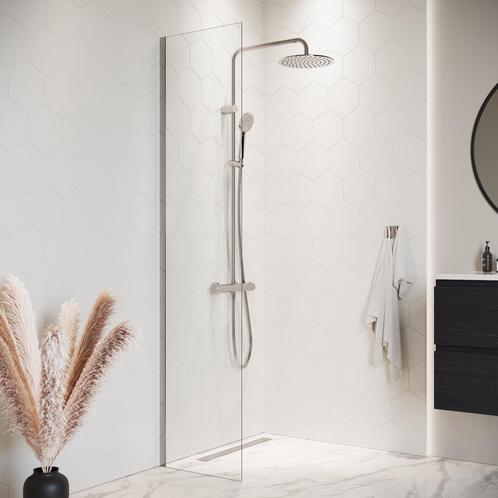 Douchewand Florida 40 x 200 cm Chroom – Inloopdouche 8 mm, Doe-het-zelf en Bouw, Sanitair, Nieuw, Verzenden