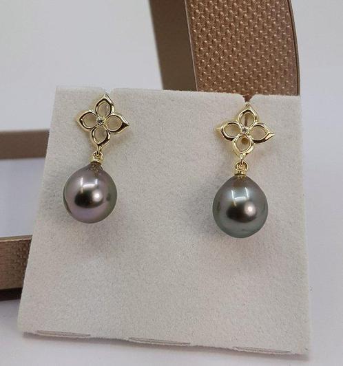 Oorbellen - 14 karaat Geel goud - 0.02ct. tw. - 10x11mm, Handtassen en Accessoires, Oorbellen