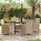 vidaXL 5-delige Tuin Eettafel Set met Kussens Beige Poly, Tuin en Terras, Tuinstoelen, Verzenden, Nieuw