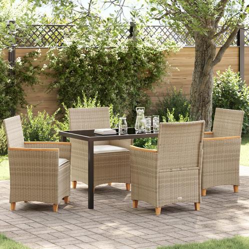 vidaXL 5-delige Tuin Eettafel Set met Kussens Beige Poly, Tuin en Terras, Tuinstoelen, Nieuw, Verzenden