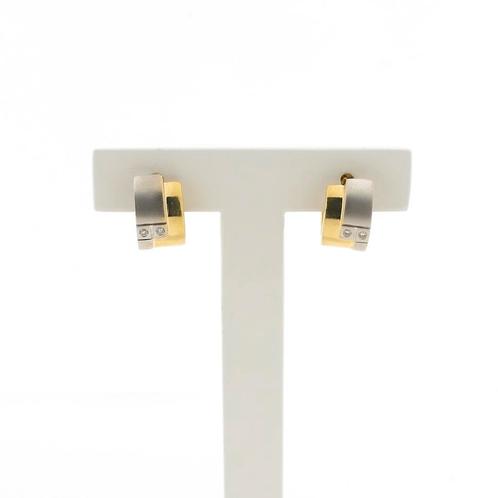 Bicolor gouden klapcreolen met diamant; 0,02 ct. | Ø 13,3 m, Handtassen en Accessoires, Oorbellen, Overige kleuren, Gebruikt, Met edelsteen