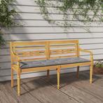 vidaXL Bankje Batavia met grijs kussen 150 cm massief, Tuin en Terras, Verzenden, Nieuw