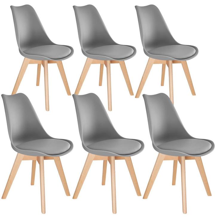 tectake Eetkamerstoelen Frederikke - grijs, Set van 6, Huis en Inrichting, Stoelen, Verzenden