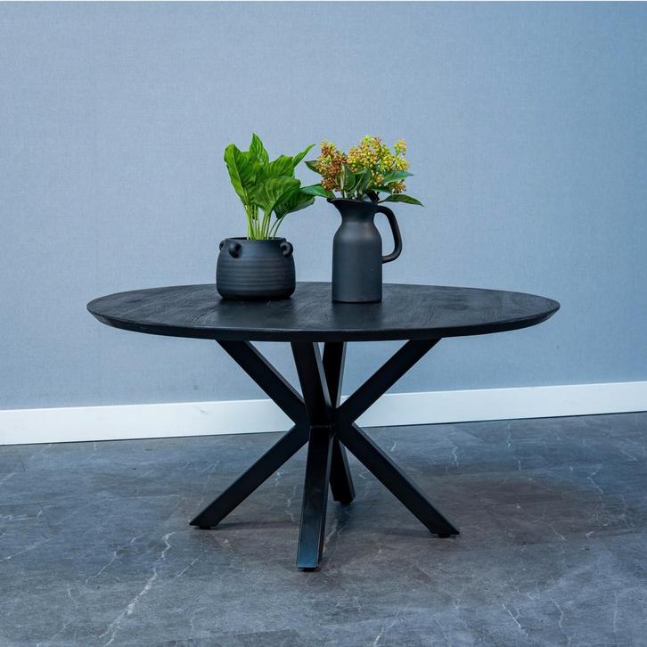 Salontafel Mangohout Tess Rond 90 Zwart, Huis en Inrichting, Tafels | Salontafels, Nieuw, Overige houtsoorten, Rond, Verzenden