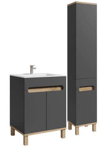 Badplaats Badkamermeubelset Set Otero 60cm - Grijs met Eiken beschikbaar voor biedingen