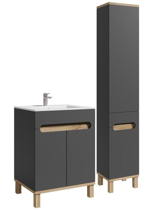 Badplaats Badkamermeubelset Set Otero 60cm - Grijs met Eiken, Huis en Inrichting, Badkamer | Badkamermeubels, Nieuw, Verzenden