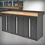 Datona Werkbank PRO eiken - 3 opbergkasten - 200 cm - zwart, Doe-het-zelf en Bouw, Werkbanken, Ophalen of Verzenden, Nieuw