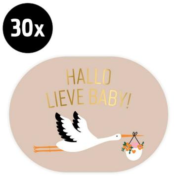 30x Sticker Hallo Lieve Baby - Ooievaar Beige - Sluitsticker beschikbaar voor biedingen