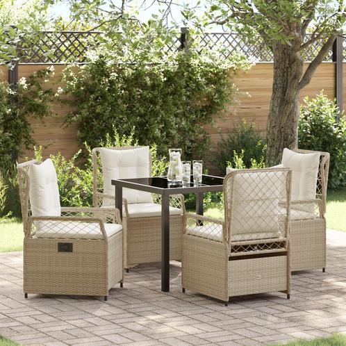 vidaXL 5-delige Tuin Eettafel Set - Beige Poly Rattan, Tuin en Terras, Tuinsets en Loungesets, Nieuw, Verzenden