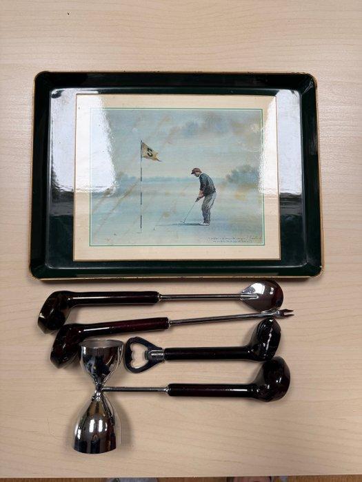Drankservies (5) - golf club - Legering, Chroom, Hars -, Antiquités & Art, Curiosités & Brocante