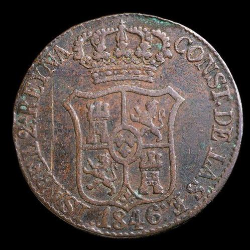 Spanje. Isabel II. 6 Cuartos Barcelona 1846 (Zonder, Postzegels en Munten, Munten | Europa | Niet-Euromunten