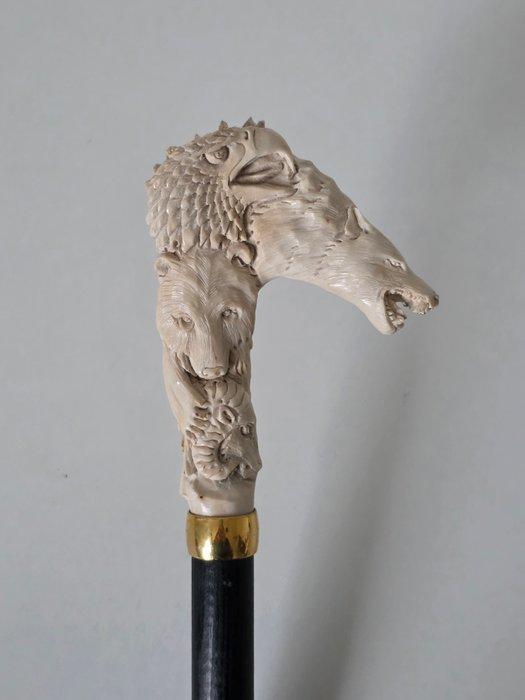 Handsnijwerk - Dierentotem 6 Dieren Wandelstok - Hertshoorn,, Antiek en Kunst, Antiek | Overige Antiek
