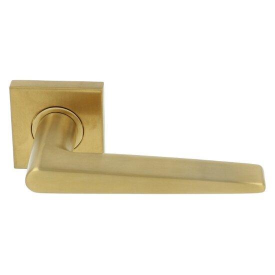 Deurkruk Wig op geveerd vierkant rozet PVD mat goud, Doe-het-zelf en Bouw, Hang- en Sluitwerk, Ophalen of Verzenden