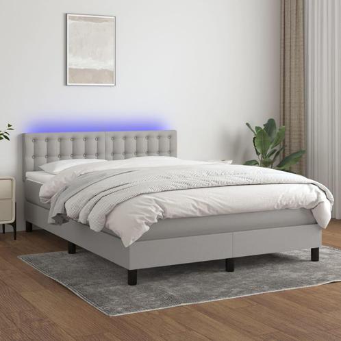 vidaXL Boxspring met matras en LED stof lichtgrijs 140x200, Huis en Inrichting, Slaapkamer | Bedden, Nieuw, Verzenden