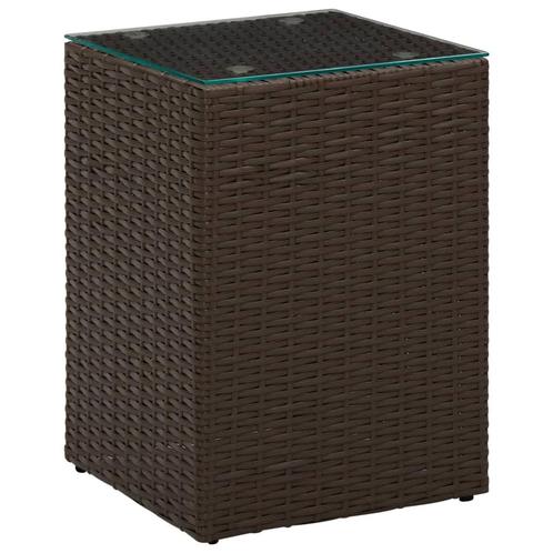 vidaXL Bijzettafel met glazen blad 35x35x52 cm poly rattan, Huis en Inrichting, Tafels | Bijzettafels, Nieuw, Verzenden