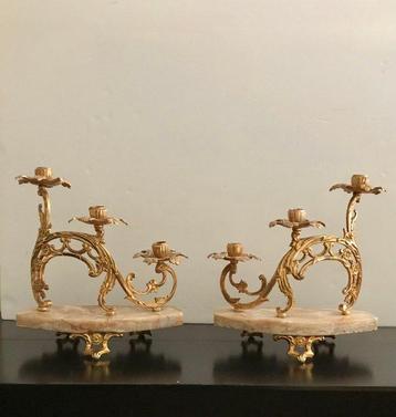 Kandelaber kandelabers met 3 kaarsen (2) - Legering, Marmer