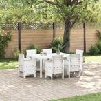 vidaXL Tuin Eettafel Set 7 pcs Wit Polt riet, Verzenden, Nieuw
