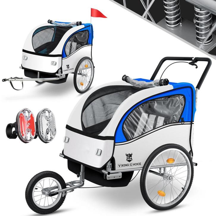 Veilige fietskar voor kinderen - 2 zitjes - schokbrekers..., Fietsen en Brommers, Fietsaccessoires | Aanhangwagens en Karren, Vering