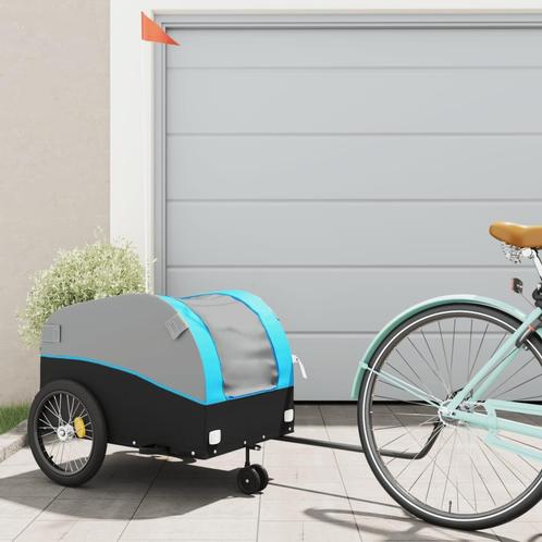 vidaXL Fietstrailer 45 kg ijzer zwart en blauw, Fietsen en Brommers, Fietsaccessoires | Aanhangwagens en Karren, Nieuw, Verzenden