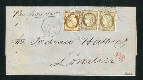 France 1875 - Rare lettre de La Guaira pour Londres avec les, Postzegels en Munten, Postzegels | Europa | Frankrijk