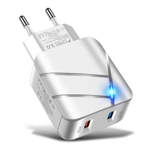 28W Stekkerlader - Dual Port Quick Charge 3.0 / 2.1A - USB, Telecommunicatie, Mobiele telefoons | Batterijen en Accu's, Nieuw