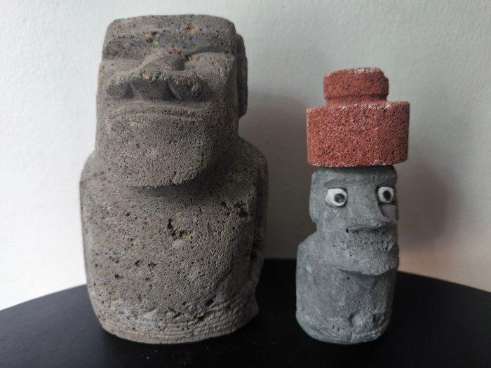 2 Moaïs + 1 Totem + 1 verre Tiki - Beeldje - Moai Kava Kava, Antiek en Kunst, Kunst | Niet-Westerse kunst