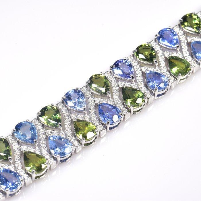 Armband - 18 karaat Witgoud - 26.79ct. tw. Saffier - Diamant, Bijoux, Sacs & Beauté, Bracelets