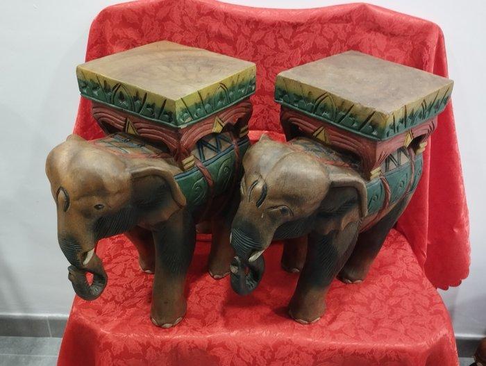 Ornement décoratif (2) - Paire déléphants en bois, Antiquités & Art, Art | Objets design