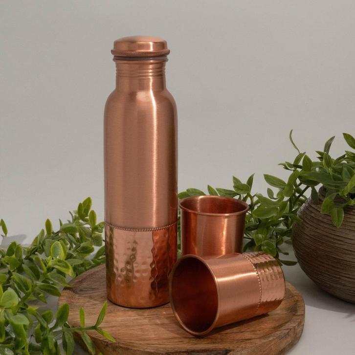 Puur koperen set van fles sequence ± 950 ml met 2 rechte, Sport en Fitness, Gezondheidsproducten en Wellness, Ophalen of Verzenden