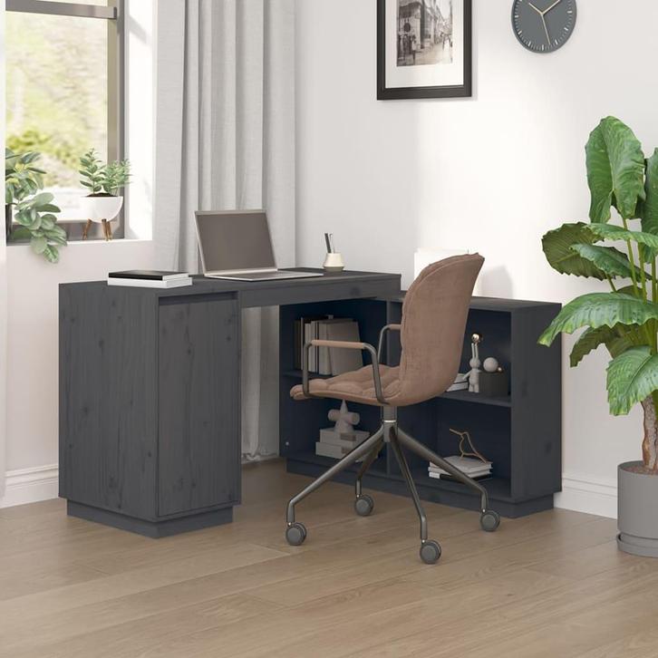 vidaXL Bureau 110x50x75 cm massief grenenhout grijs, Huis en Inrichting, Bureaus, Nieuw, Verzenden