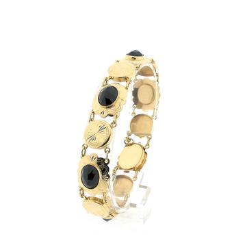 Vintage/antiek gouden bootjes armband met granaat | 19 cm beschikbaar voor biedingen