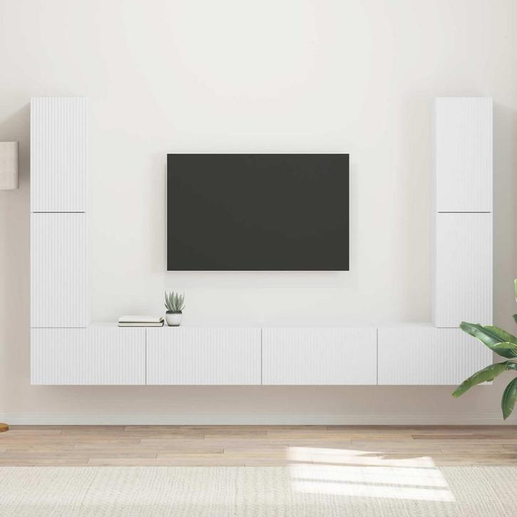 vidaXL Tv-meubelset 8 pcs Wit Bewerkt hout, Huis en Inrichting, Kasten |Televisiemeubels, Nieuw, Verzenden