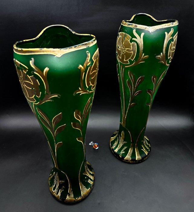 Vaas (2) - Glas - koppel, Antiek en Kunst, Antiek | Glaswerk en Kristal