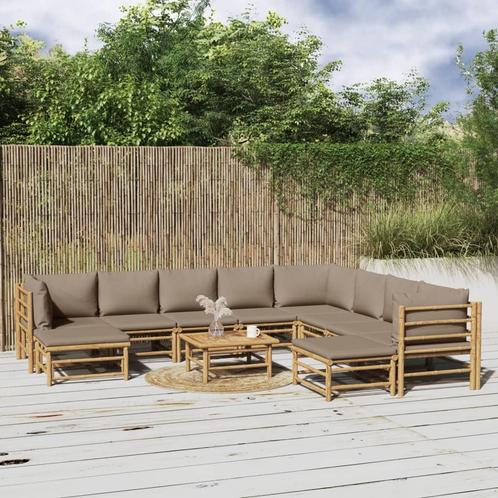 vidaXL Salon de jardin 11 pcs avec coussins taupe bambou, Tuin en Terras, Tuinsets en Loungesets, Verzenden