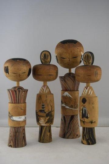Famille japonaise de 4 personnes vintage Kokeshi - Bois -
